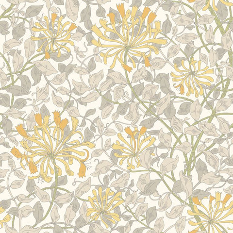 Eden Vol 1 Honeysuckle Leaf Trail Warm Grey wallpaper by Hoopla Walls, a grey leaf design