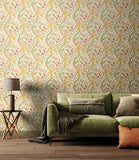 Eden Vol 1 Lily Ogee Olive Green wallpaper by Hoopla Walls in a styled living room