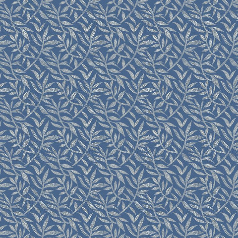 Riches of Nature Dotty Leaf Royal wallpaper by Ohpopsi, a blue leaf design