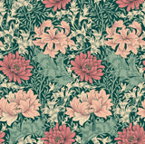 Eden Vol 1 Chrysanthemum Green & Pink wallpaper by Hoopla Walls, a green floral design