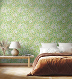 Eden Vol 1 Honeysuckle Leaf Trail Duckegg Blue wallpaper by Hoopla Walls in a styled bedroom