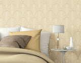 Elegance Leaf Fan Gold wallpaper by Hoopla Walls shown on a full wall