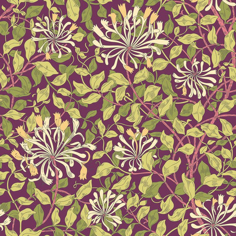 Eden Vol 1 Honeysuckle Leaf Trail Aubergine wallpaper by Hoopla Walls, a purple leaf design