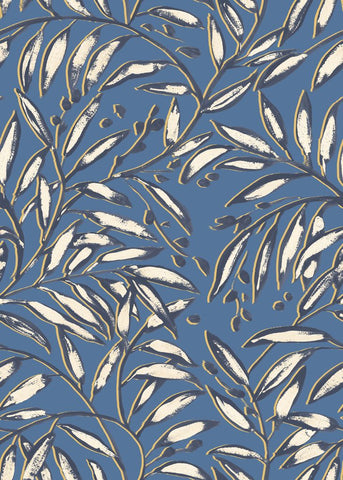 Riches of Nature Lorena Vine Indigo wallpaper by Ohpopsi, a blue leaf design