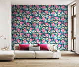Riches of Nature Emily Rose Cornflower Mix wallpaper by Ohpopsi shown on a full wall