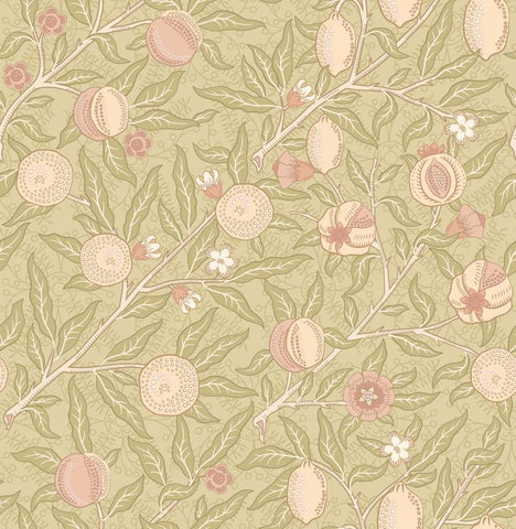 Eden Vol 2 Fruit & Foliage Olive & Clay wallpaper by Hoopla Walls, a green leaf design