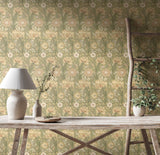 Eden Vol 2 Iris Meadow Olive wallpaper by Hoopla Walls shown on a full wall