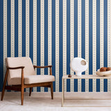 Purity Decorative Stripe Denim Mix wallpaper by Hoopla Walls shown on a full wall
