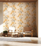 Hanashi Kiku Parchment wallpaper by Ohpopsi shown on a full wall