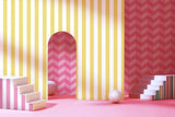 So Stripey Illusion Chevron Hot Fushcia wallpaper by Ohpopsi shown on a full wall