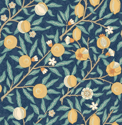 Eden Vol 2 Fruit & Foliage Ink & Gold wallpaper by Hoopla Walls, a blue leaf design