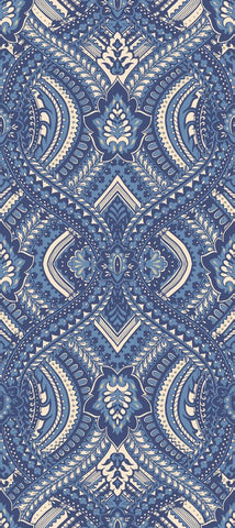 Elegance Ogee Damask Navy Blue wallpaper by Hoopla Walls, a blue damask design