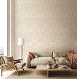 Eden Vol 2 Blackthorn Damask Linen Mix wallpaper by Hoopla Walls shown on a full wall