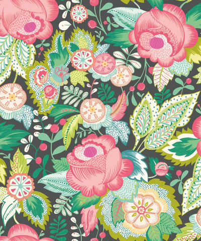 Riches of Nature Emily Rose Ebony Citrus wallpaper by Ohpopsi, a grey floral design