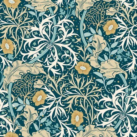 Eden Vol 1 Seaweed Garden Petrol Blue wallpaper by Hoopla Walls, a blue leaf design
