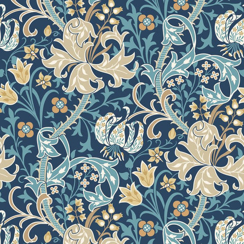 Eden Vol 1 Lily Ogee Navy Blue wallpaper by Hoopla Walls, a blue damask design