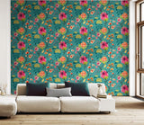 Hanashi Saku Peacock & Rose wallpaper by Ohpopsi shown on a full wall