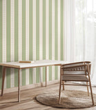 Purity Decorative Stripe Soft Sage wallpaper by Hoopla Walls shown on a full wall
