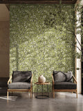 Riches of Nature Lorena Vine Olive wallpaper by Ohpopsi shown on a full wall