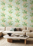 Hanashi Kiku Seafoam wallpaper by Ohpopsi shown on a full wall