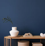 Purity Tiny Ogee Indigo wallpaper by Hoopla Walls shown on a full wall