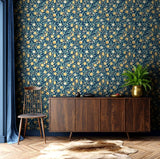 Eden Vol 2 Fruit & Foliage Ink & Gold wallpaper by Hoopla Walls shown on a full wall