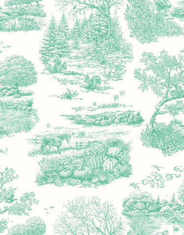 Riches of Nature Eve Toile Jade wallpaper by Ohpopsi, a green toile design