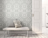 Elegance Ogee Damask Grey wallpaper by Hoopla Walls shown on a full wall
