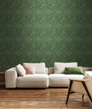Elegance Damask Trail Forest Green wallpaper by Hoopla Walls shown on a full wall