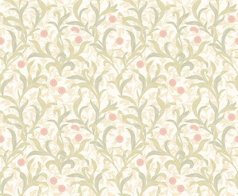 Elegance Floral Trail Sage & Coral wallpaper by Hoopla Walls, a green floral design