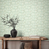 Hanashi Shizu Seafoam wallpaper by Ohpopsi shown on a full wall