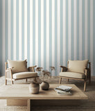 Purity Decorative Stripe Wedgewood wallpaper by Hoopla Walls shown on a full wall