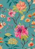 Hanashi Saku Peacock & Rose wallpaper by Ohpopsi, a teal floral design