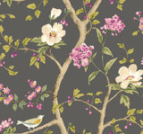 Purity Bird Song Plum & Noir wallpaper by Hoopla Walls, a purple floral design