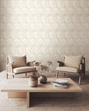 Eden Vol 1 Chrysanthemum Dove wallpaper by Hoopla Walls in a styled living room