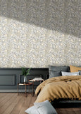 Eden Vol 1 Rosehip Trail Grey Stone wallpaper by Hoopla Walls in a styled bedroom