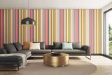 So Stripey Barcode Olive Mix wallpaper by Ohpopsi shown on a full wall