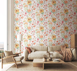 Hanashi Saku Linen & Apricot wallpaper by Ohpopsi shown on a full wall