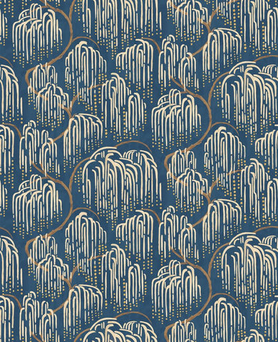 Hanashi Shizu Cobalt wallpaper by Ohpopsi, a blue leaf design