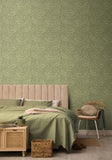 Elegance Leaf Vine Olivine wallpaper by Hoopla Walls shown on a full wall
