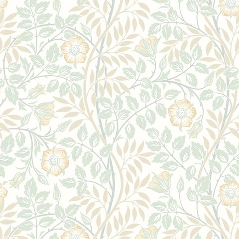 Eden Vol 1 Rosehip Trail Soft Mint wallpaper by Hoopla Walls, a green floral design