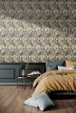 Eden Vol 1 Chrysanthemum Graphite Mix wallpaper by Hoopla Walls in a styled bedroom