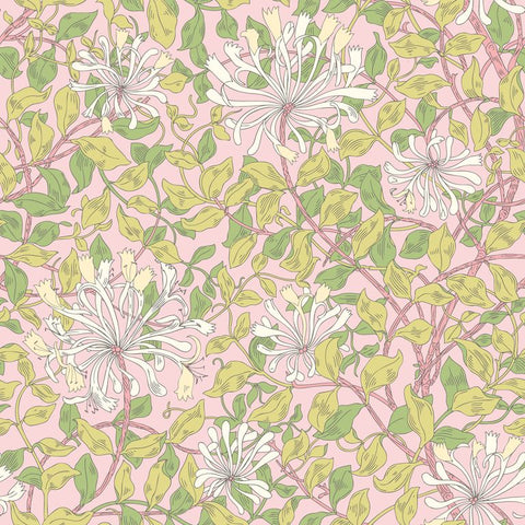 Eden Vol 1 Honeysuckle Leaf Trail Soft Pink wallpaper by Hoopla Walls, a pink leaf design