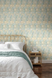 Eden Vol 2 Iris Meadow Seafoam & Straw wallpaper by Hoopla Walls shown on a full wall