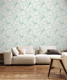 Purity Bird Toile Duckegg Blue wallpaper by Hoopla Walls shown on a full wall
