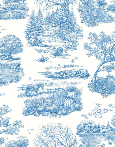 Riches of Nature Eve Toile Cobalt wallpaper by Ohpopsi, a blue toile design