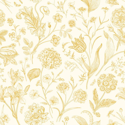 Purity Floral Toile Rich Butter wallpaper by Hoopla Walls, a yellow toile design