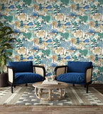 Hanashi Oka Indigo wallpaper by Ohpopsi shown on a full wall