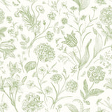 Purity Floral Toile Sage wallpaper by Hoopla Walls, a green toile design