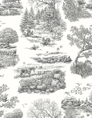 Riches of Nature Eve Toile Noir wallpaper by Ohpopsi, a grey toile design